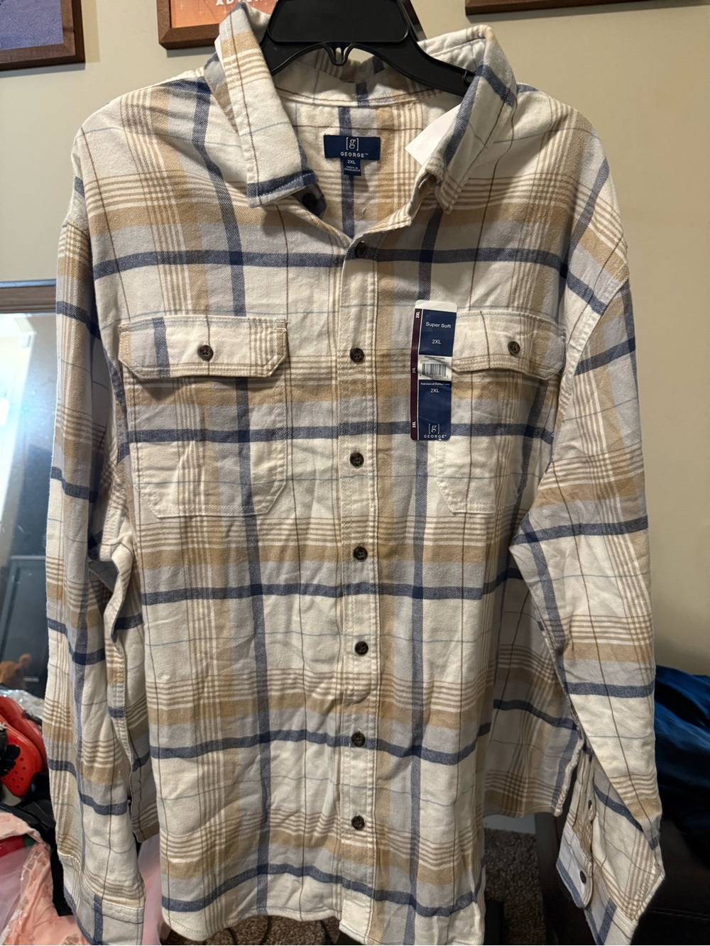 George & Plaid Flannel Shirt Jacket in Beige and Blue